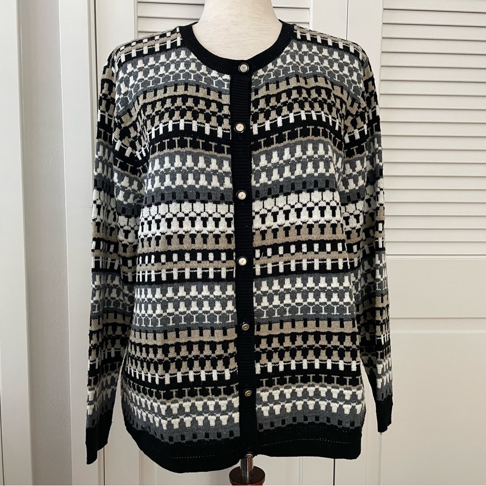 Alfred Dunner Textured Knit Cardigan Sweater Size L